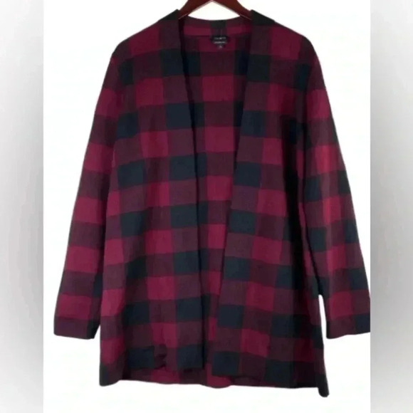 Talbots Buffalo plaid merino wool duster cardigan no size tag - Picture 2 of 5